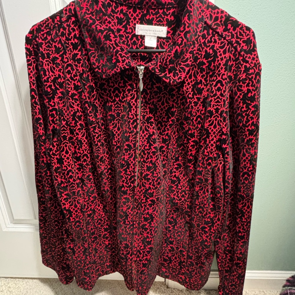 Christopher & Banks Red and Black Patterned Blazer